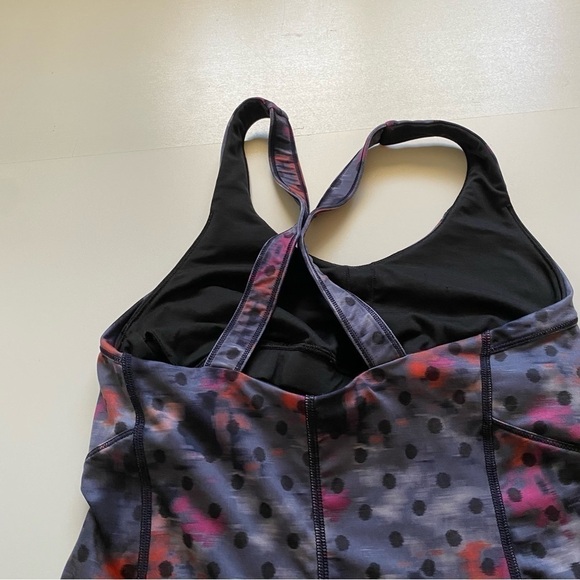 Lululemon kanto catch me tank top pink purple polka dot cross back fitted size 6 - Picture 11 of 11